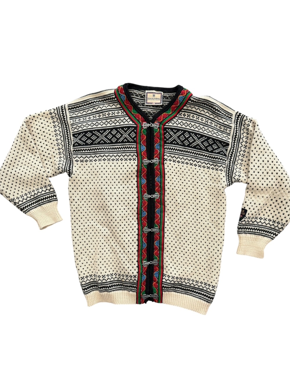 Dale of Norway Cream and Black Traditional Knit Cardigan with Red Trim